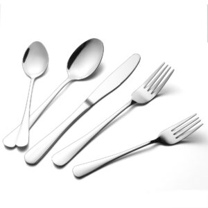 silverware set, 20 piece elegant stainless steel utensil set, mirror polished premium cutlery set, silver dinner knives forks and spoons tableware set, dishwasher safe