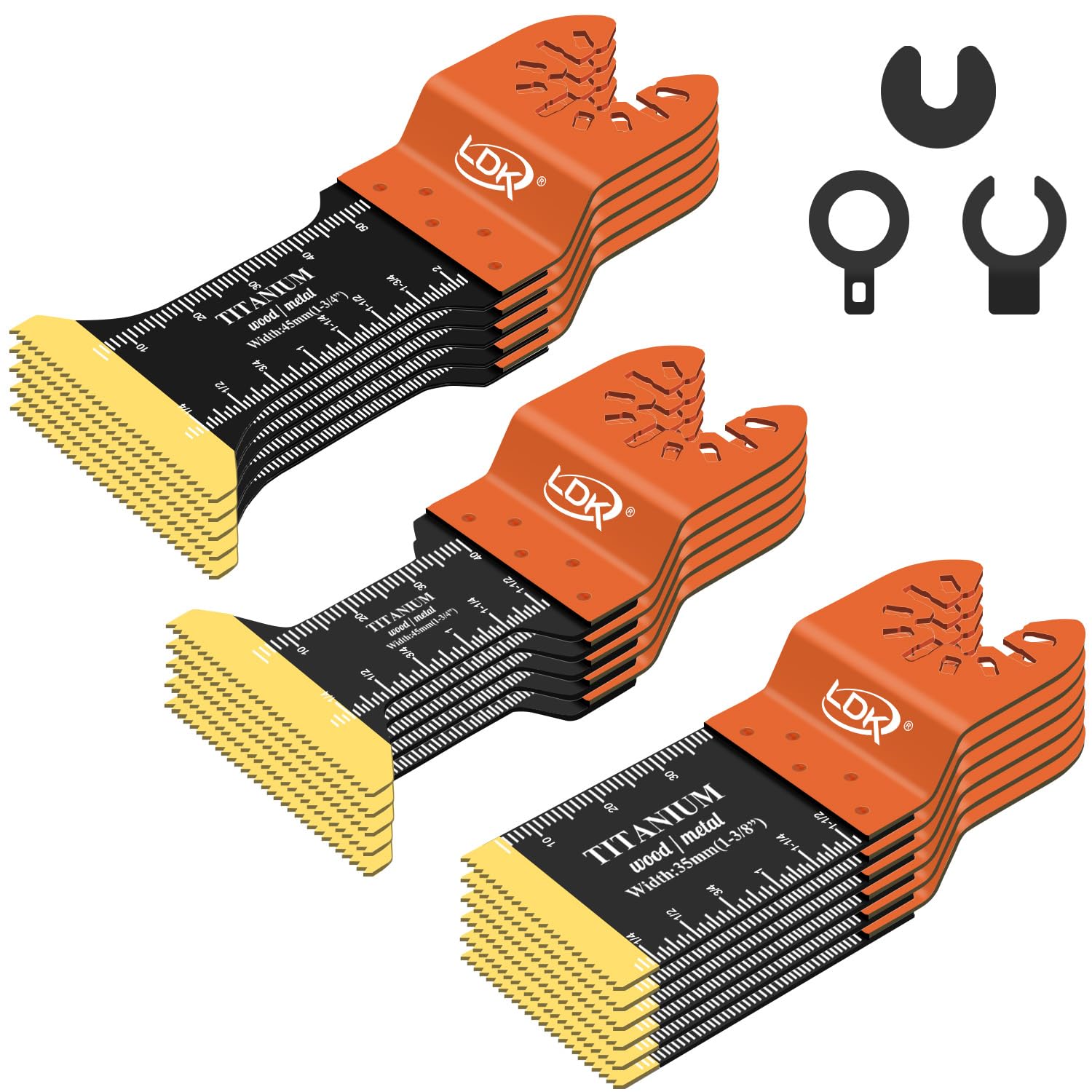 LDK 16pc Titanium Oscillating Tool Blades, Professional Universal Multitool Blades for Wood Plastics Metal Nails Bolts, Quick Release Multi Tool Blades Kits Fit Dewalt Bosch Makita Worx Milwaukee