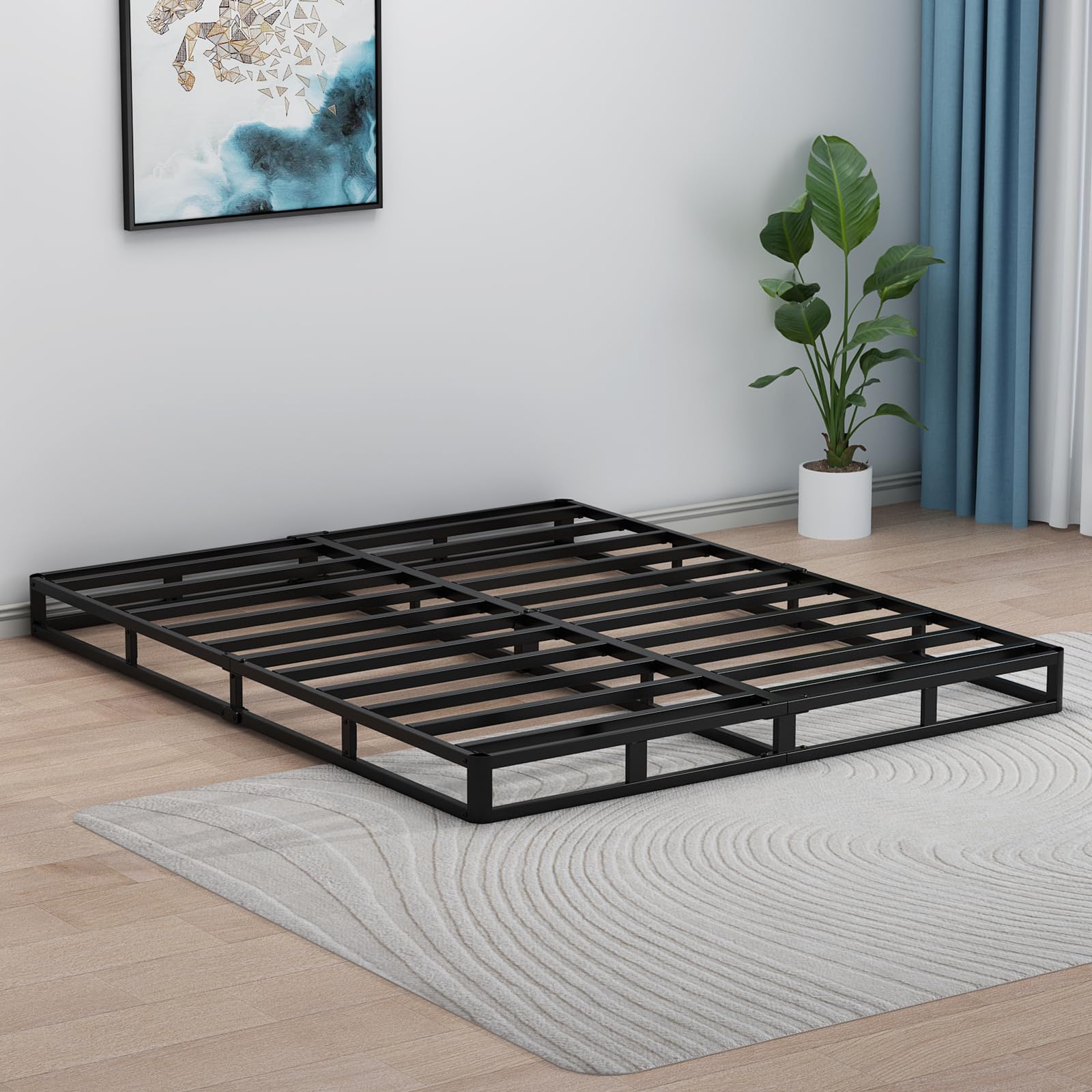 UOMEUR King Box Spring,5 Inch Low Profile Box Spring for King Bed,3500lbs Heavy Duty Metal Mattress Foundation Support with Easy Clean Fabric Cover,Non-Slip/Easy Assembly/No Noise/Box Spring Only