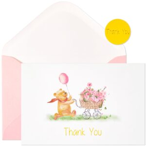 crisky baby shower girl thank you cards with envelopes 50 pack pink baby shower greeting notes bulk (cute bear with baby carriage)