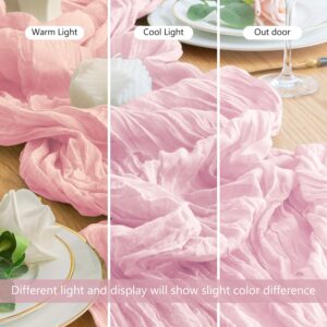 Wokceer Cheesecloth Table Runner Thanksgiving 10FT Blushing Pink Boho Gauze Cheese Cloth Table Runner for Party Long Rustic Sheer Table Runners for Baby Bridal Shower Wedding Easter Table