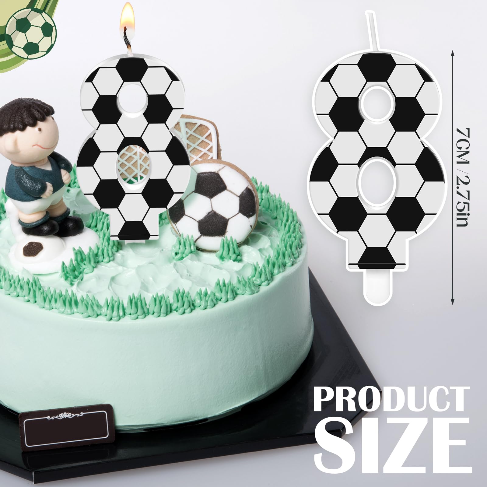 Conelist Soccer Number Candles Soccer Birthday Candles Soccer Ball Cake Topper Decorations for Kids Adults Numeral Anniversary Celebrations Supplies (Number 8)