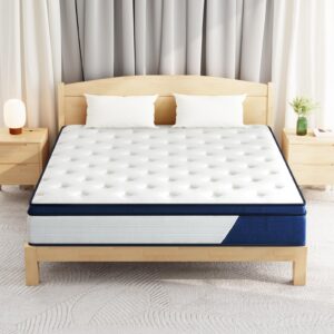 Generic Queen Size Mattress 14 inch Memory Foam Hybrid Mattress Fiberglass Free Gel Memory Foam Mattress in a Box，Blue