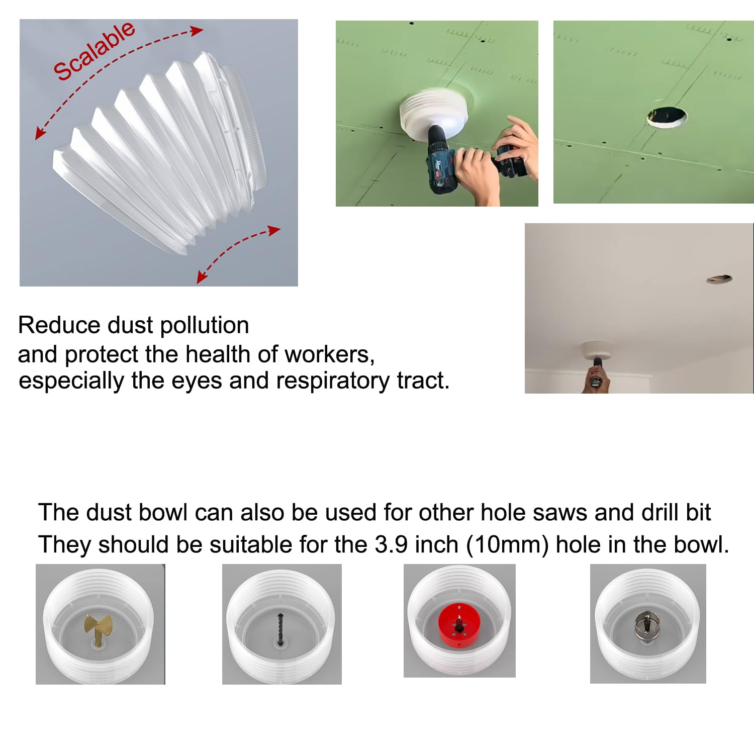 JIECHENG Universal Hole Saw Dust Bowl Large - Semi-Transparent Design, Ideal for Recessed Light Installations