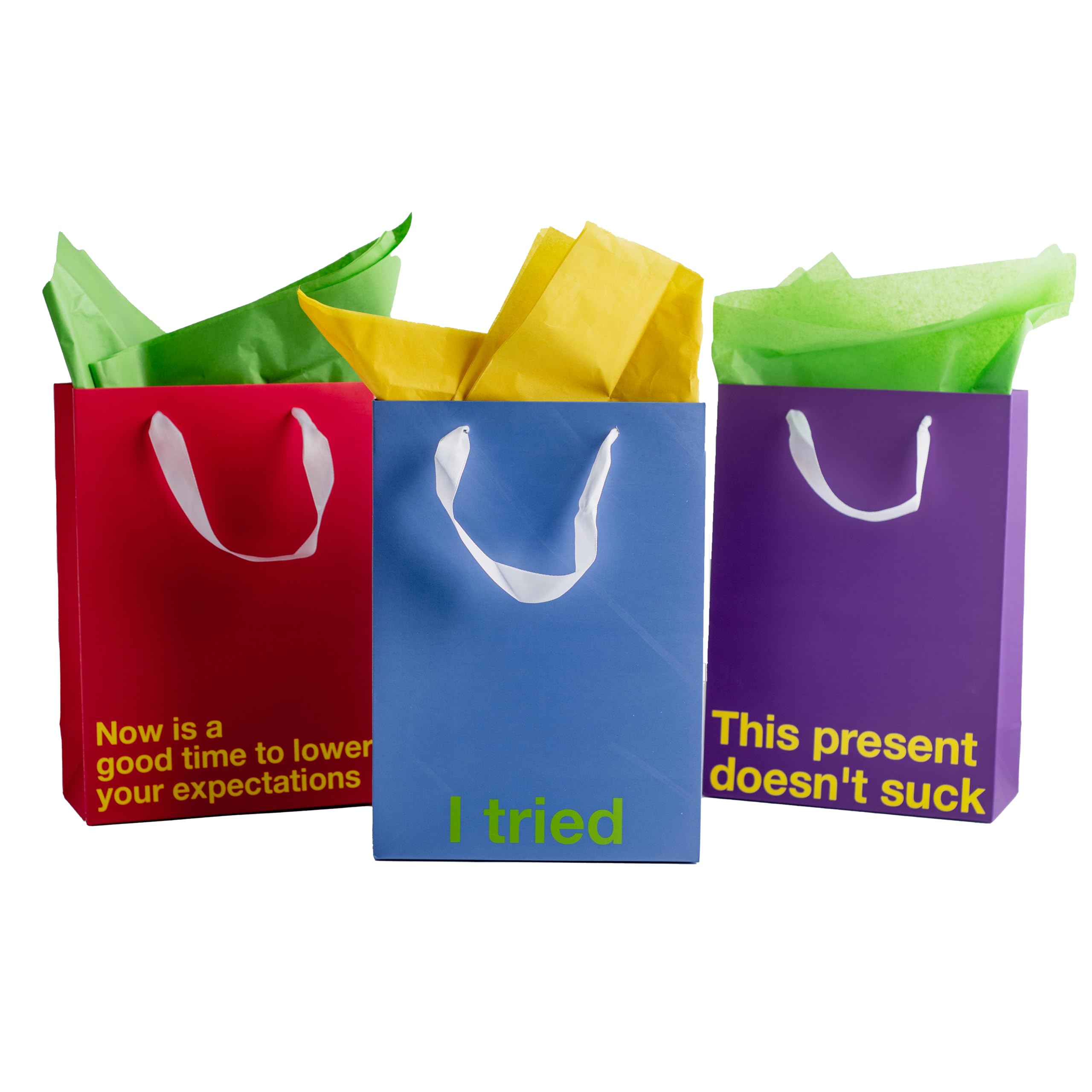 MilkToast Brands 5-Piece Funny Gift Bags Set – Colorful Medium Gift Bags with Handles, Kraft Bags for Birthday, Holiday, Office Party, White Elephant, Men, Women, Teens, and Adults