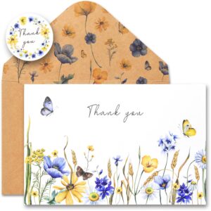 24 pack thank you cards with envelopes(4 assorted),wildflower greeting cards for birthday wedding baby shower bridal shower small business party supplies,better decorate your thank you gifts