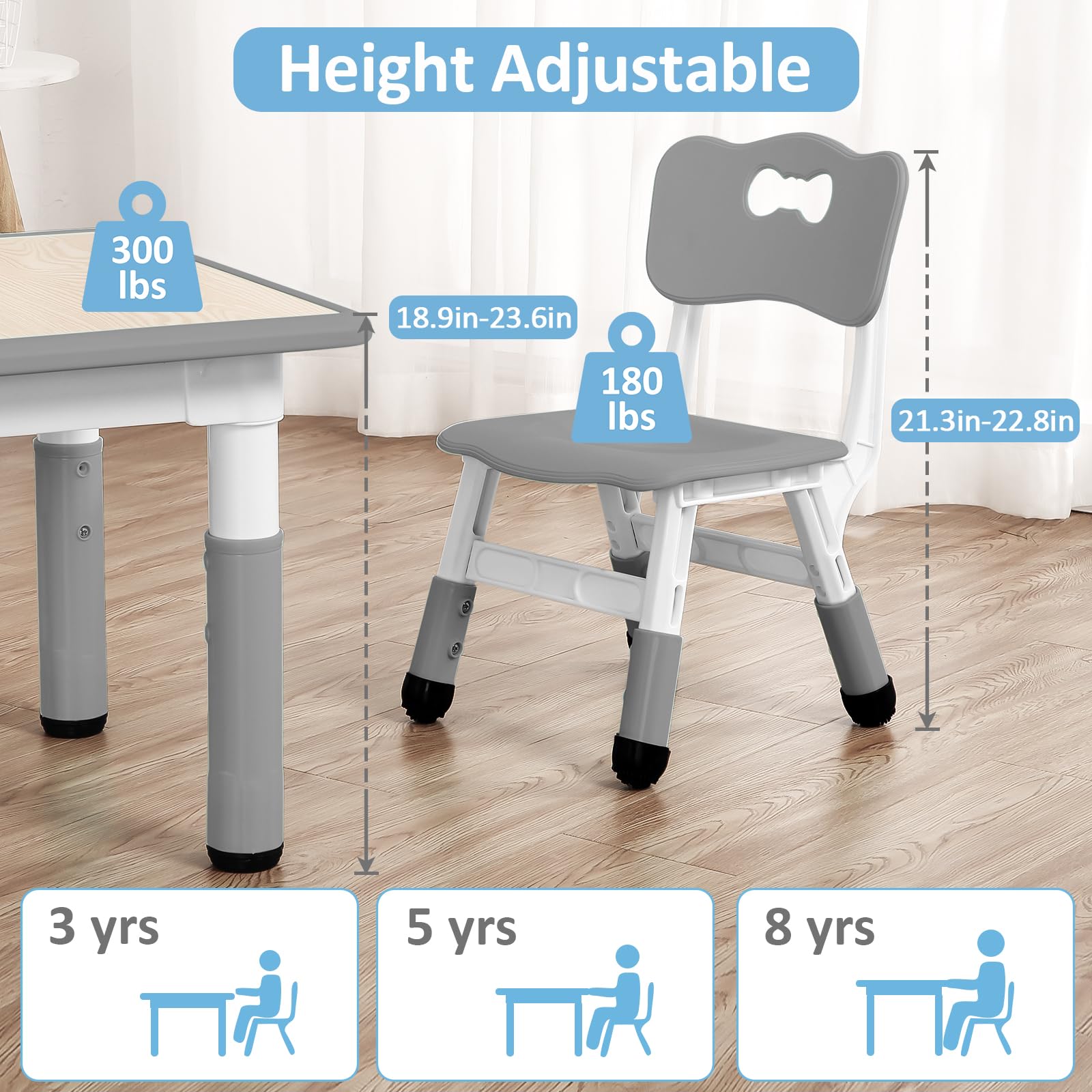 PULLAFUN Kids Table and Chairs Set, Graffiti Desktop Plastic Children Art Table with Seat, Height Adjustable Toddler Table and Chair Set for Kids Ages 3-10