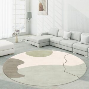 Puyosvr Modern Abstract Teal Round Rug 4ft Fluffy and Comfortable Faux Wool Rug Nordic Light Luxury Style Circle Carpet for Office Dining Room Nursery Kids Classroom