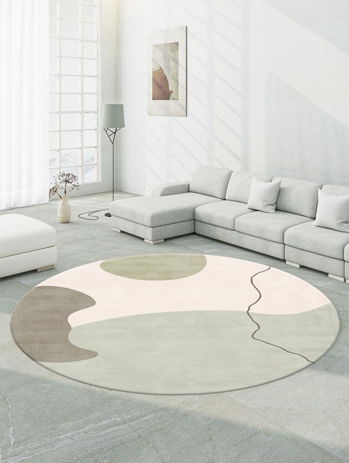 Puyosvr Modern Abstract Teal Round Rug 4ft Fluffy and Comfortable Faux Wool Rug Nordic Light Luxury Style Circle Carpet for Office Dining Room Nursery Kids Classroom