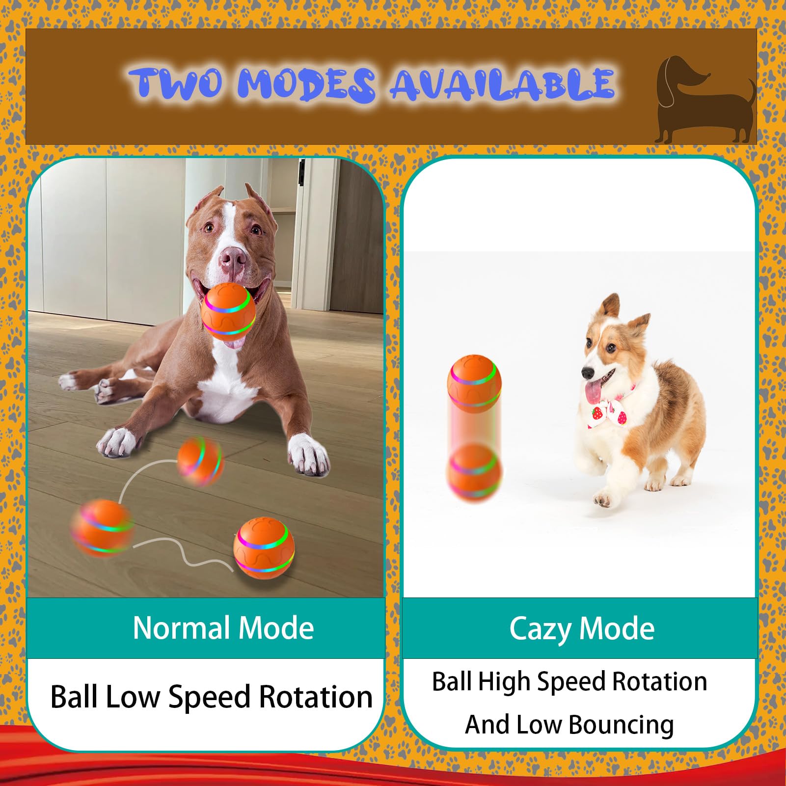 ChiDuoDuo Interactive Dog Ball Toys is Designed to Alleviate Dogs' Boredom,Automatic Rolling & Bouncing, LED Lights&Two Switchable Modes Controlled Remotely,Two Squeaky&Chew Dog Ball Toy, Orange