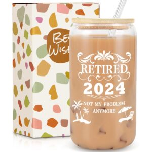 retirement gifts for woman 2024 - happy retirement gifts for women men retirees, teacher, coworker, nurses, boss, friends, cool best retired 2024 glass tumbler gift ideas for coworkers office & family