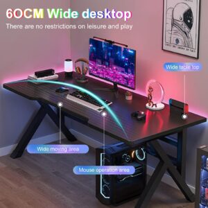 Gaming Desk Computer Desk for Bedroom, 40 Inch Gamer Workstation Sturdy Gaming Table with K-Shaped Steel Legs, Writing Desk with Wide Gaming Desktop Home Office Desk with Threading Holes 60x100cm