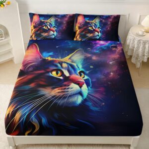 ailonen lovely cat fitted sheet set for kids twin xl size,galaxy bedding set for boys girls teens room decor,3 pieces cat bed sheet set,1 fitted sheet and 2 pillowcases