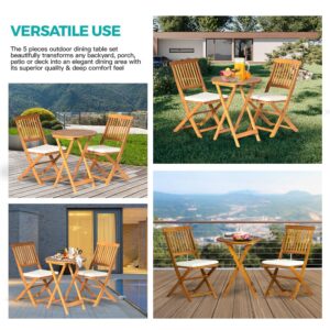 Panana 3PCS Patio Bistro Set Acacia Wood Folding Table Chairs with Cushions Foldable Patio Furniture Set for Outdoor Garden Deck Yard (Round)