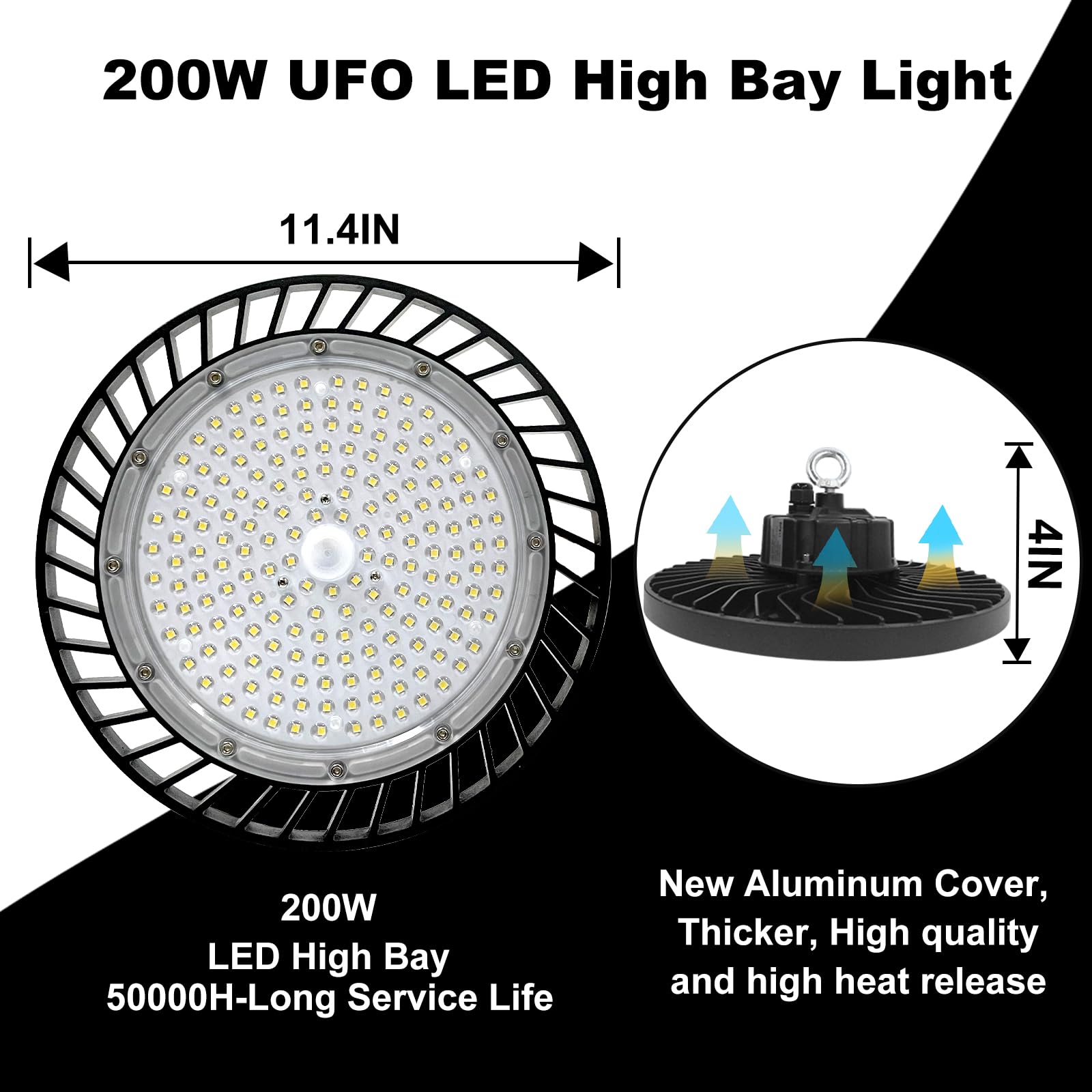 LED High Bay Light, 200W 22000LM 6500K UFO Lights Commercial Bay Lighting with US Plug, UFO High Bay Shop Lights for Warehouse Workshop Factory Gym Garage Barn(1 Pack)