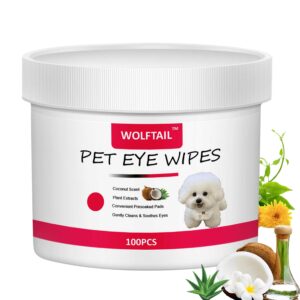 dog eye wipes, tear stain remover for dogs & cats - 100pcs remove eye discharge and crust - coconut oil pet cleaning grooming deodorizing wipes for eyes/face, natural and non-irritating