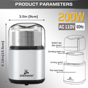 ZHENGHAI Electric Herb Grinder 200w Spice Grinder Compact Size, Easy On/Off, 2.8oz capacity. Fast Grinding for Flower Buds Dry Spices Herbs, with Cleaning Brush