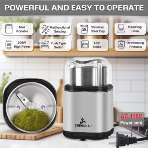 ZHENGHAI Electric Herb Grinder 200w Spice Grinder Compact Size, Easy On/Off, 2.8oz capacity. Fast Grinding for Flower Buds Dry Spices Herbs, with Cleaning Brush