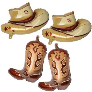 lidmada 4pcs western cowgirl party balloons, cowgirl boot balloon cowboy hat foil balloons, western cowgirl birthday party decorations last rodeo bachelorette party supplies (brown)