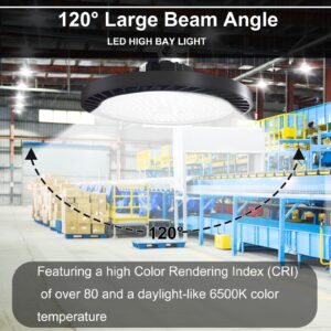 LED High Bay Light, 200W 22000LM 6500K UFO Lights Commercial Bay Lighting with US Plug, UFO High Bay Shop Lights for Warehouse Workshop Factory Gym Garage Barn(1 Pack)