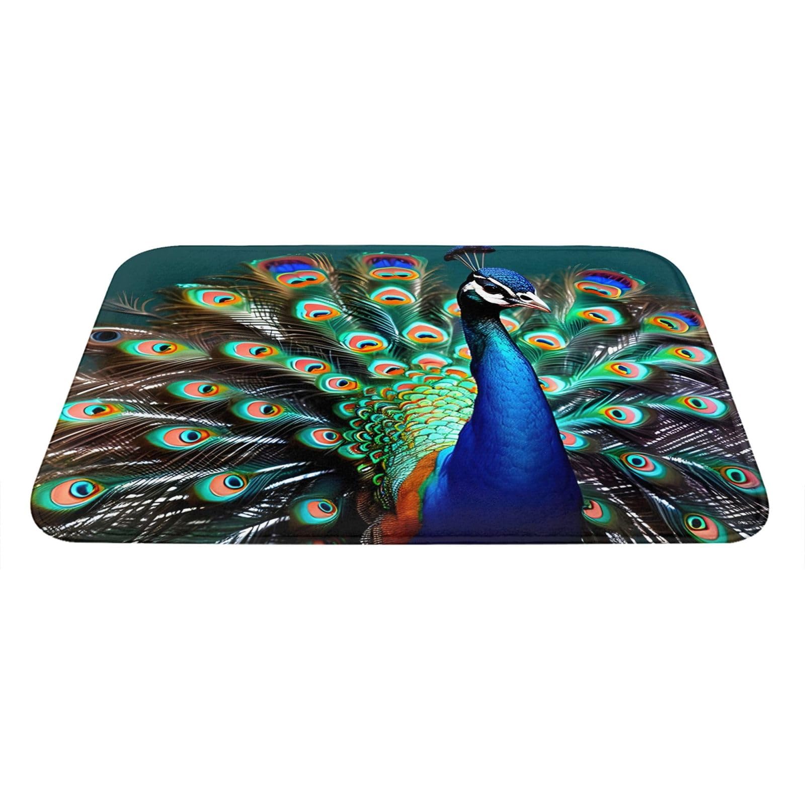 FRESQA Beautiful Peacock Print All-Season Indoor Outdoor Doormat,Multi-Functional and Stylish Home Decor