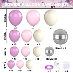 Pink and Purple Balloon Garland Arch Kit, Dusty Pink Lavender Purple Latex Balloons with Silver Foil Balloons for Bridal Baby Shower Wedding Butterfly Birthday Party Decoration