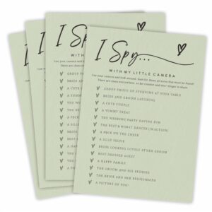 30 pcs bridal shower game cards, i spy with my little camera, minimalism fill in style game cards for mr & mrs, engagement party, wedding, newlyweds party supplies(green) - b02