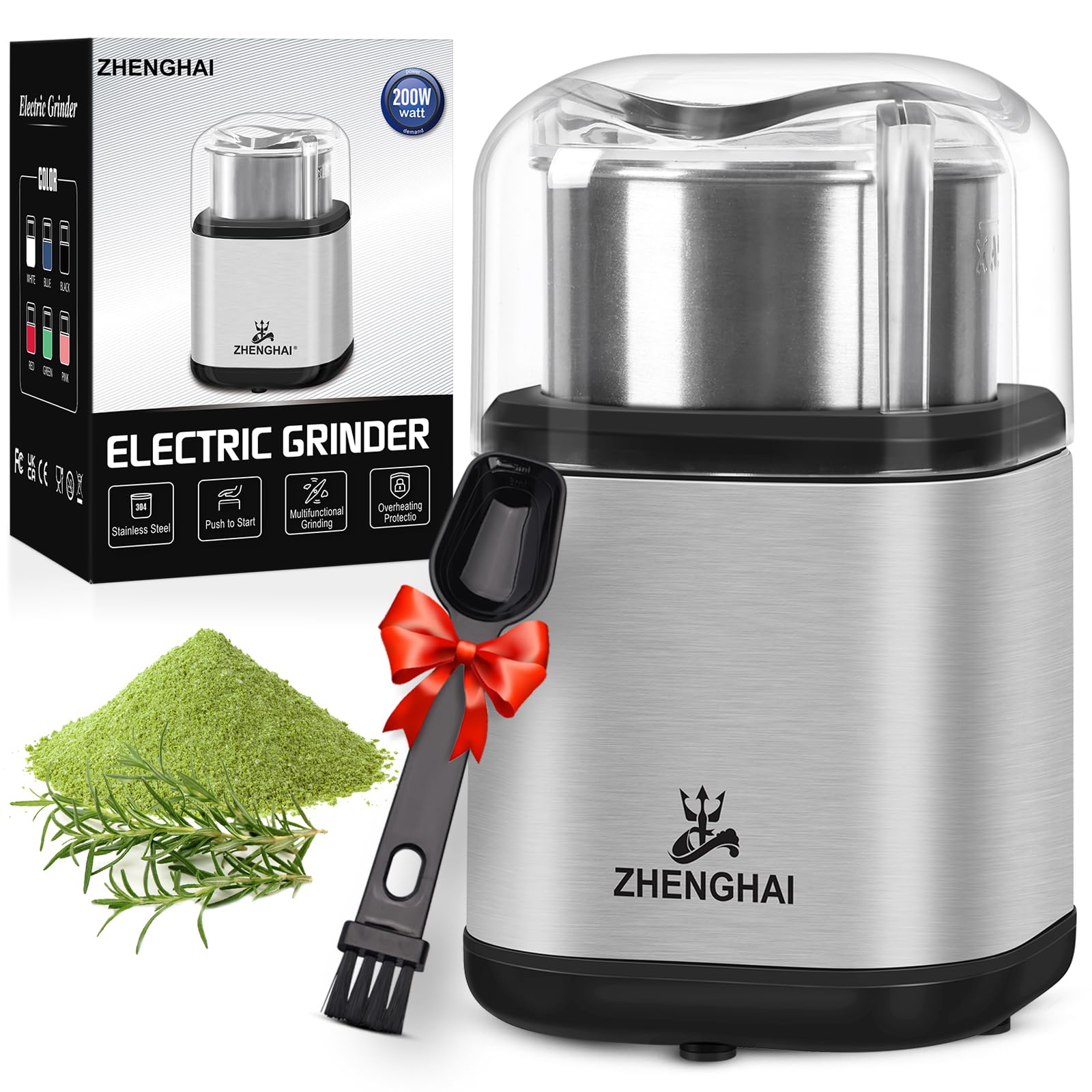 ZHENGHAI Electric Herb Grinder 200w Spice Grinder Compact Size, Easy On/Off, 2.8oz capacity. Fast Grinding for Flower Buds Dry Spices Herbs, with Cleaning Brush