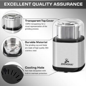 ZHENGHAI Electric Herb Grinder 200w Spice Grinder Compact Size, Easy On/Off, 2.8oz capacity. Fast Grinding for Flower Buds Dry Spices Herbs, with Cleaning Brush