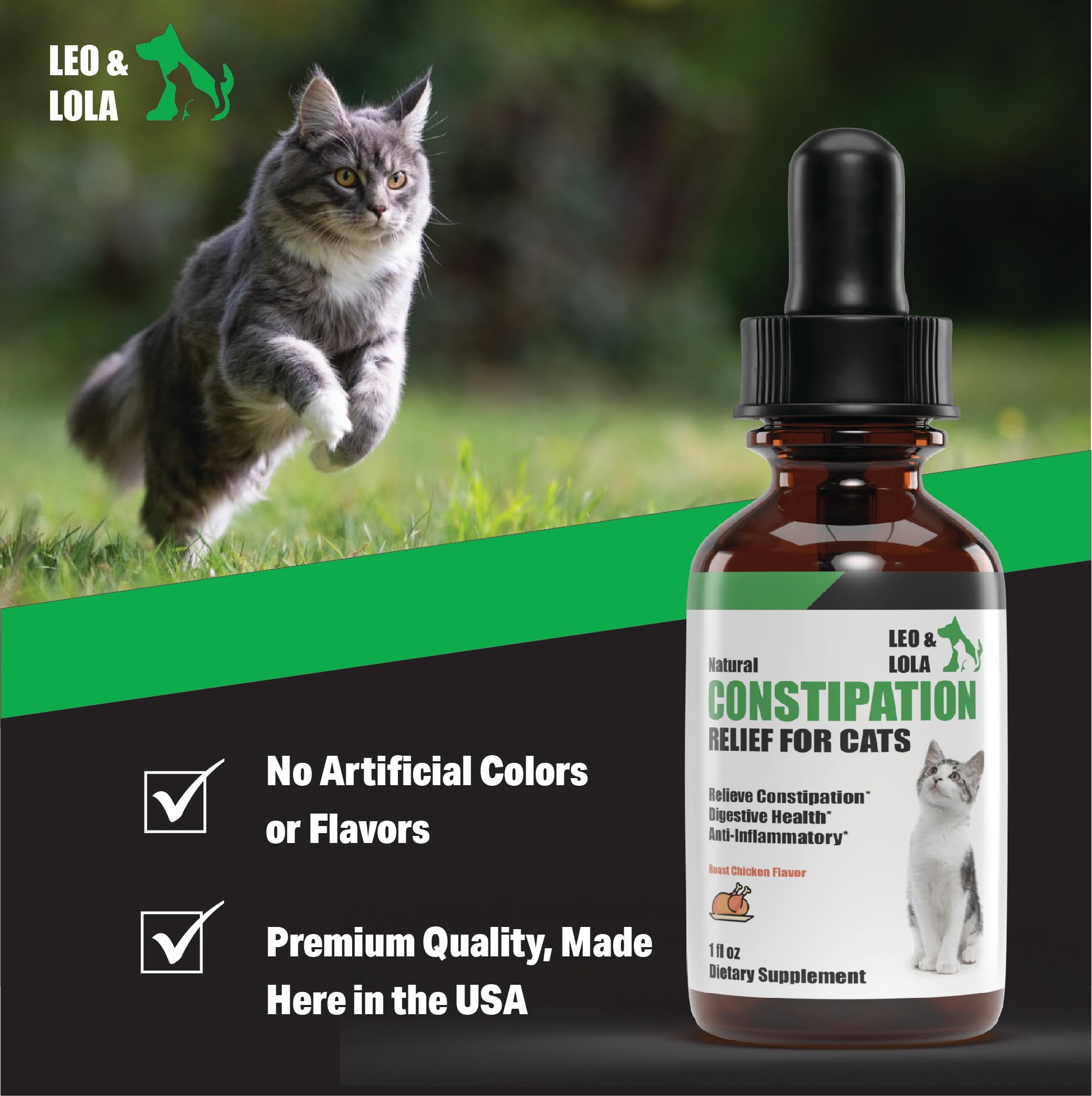 Leo & Lola Constipation Relief for Cats - Cat Constipation Relief - Cat Laxative - Cat Laxative Constipation Relief - Constipation Relief for Cat - Cat Stool Softener - 1 oz - Chicken Flavor