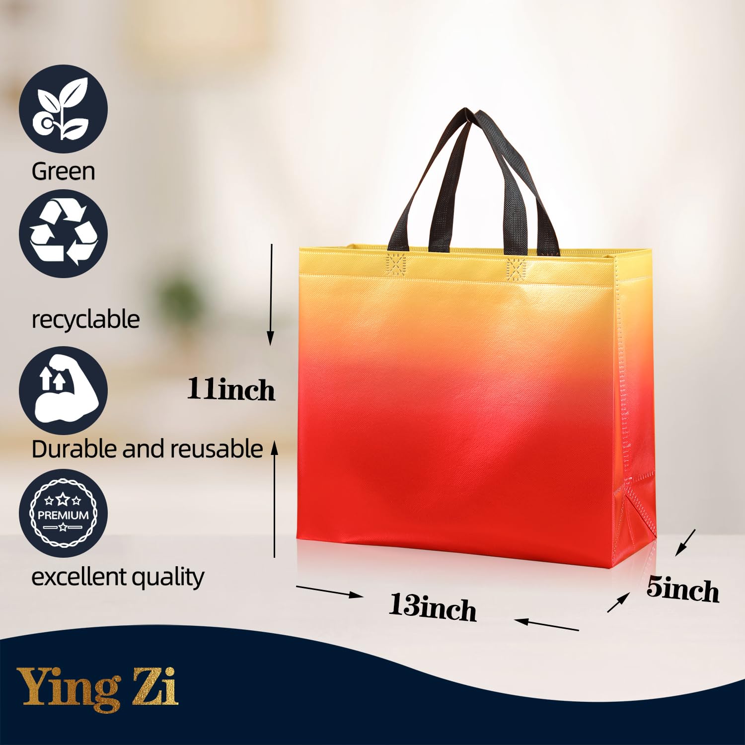 yingzi Gradient Gift Bag 15 sets of reusable large Gift Bags Colorful Holographic Gift Bags with handles - Candy Bag Birthday Gift Bag, Birthday Party bag 13x11x5 inches