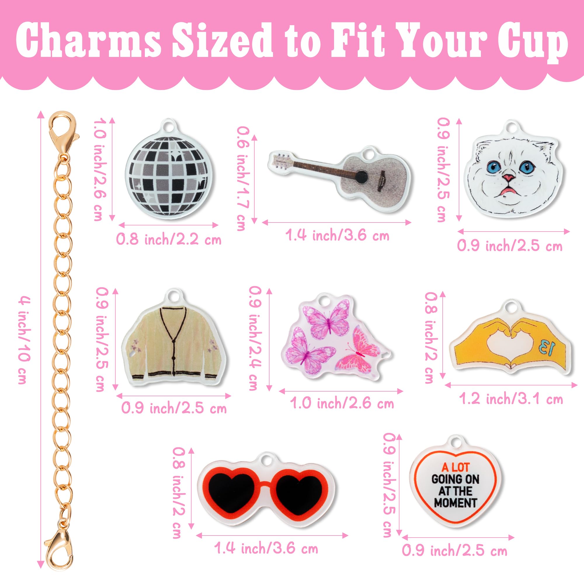 BOpusail 16Pcs TS Singer Acrylic Charm Accessories for Stanley Cups 20 30 40 oz Guitar Butterfly Heart Sunglasses Cat Shape Identification Charms Water Bottle Handle Charm for Simple Modern Tumbler