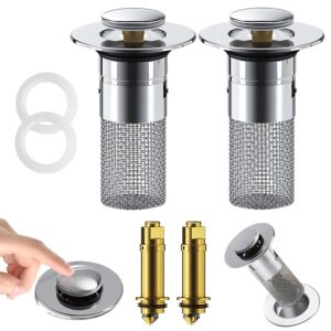 2pcs bathroom sink stopper,universalbasin pop up bathroom drain stopper, for 1.1~1.29 in u.s. standard drain holes, with hair catcher anti clogging bathroom sink drain strainer