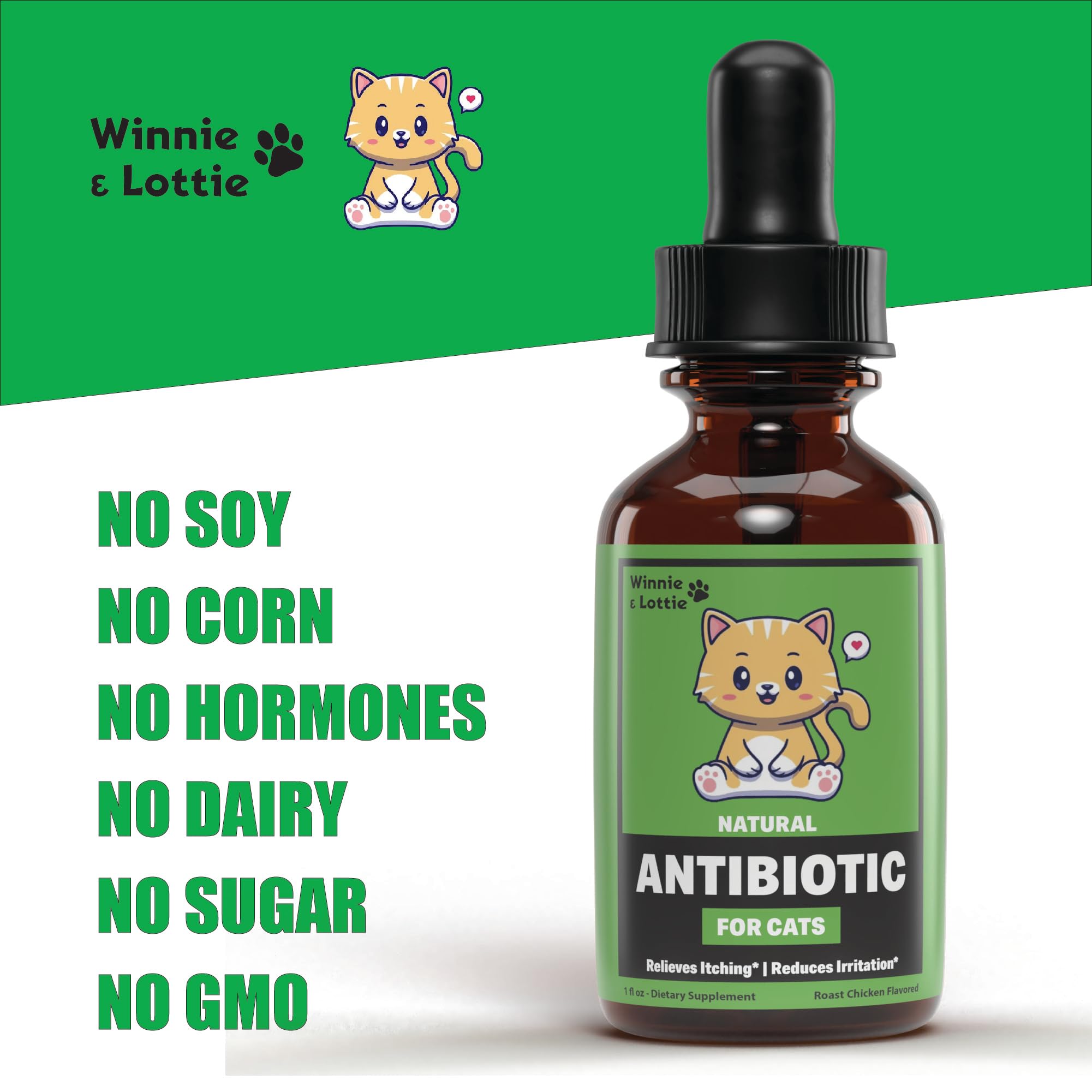 Winnie & Lottie Natural Antibiotics for Cats | Cat Antibiotics | Cat Antibiotic | Pet Antibiotics | Cat Immune Support | Antibiotic for Cats | Cat Multivitamin | Cat UTI Antibiotics | 1 fl oz