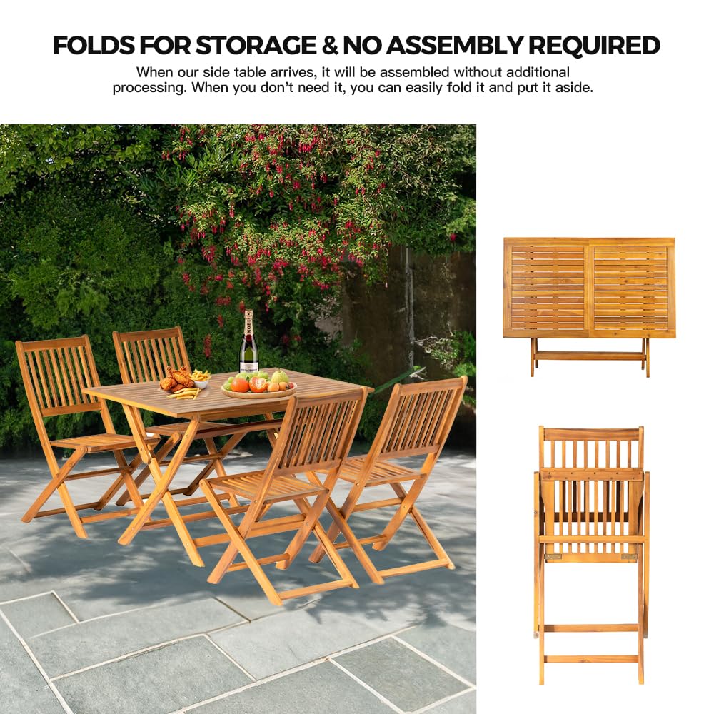 Panana 5PCS Acacia Wood Outdoor Dining Set Folding Table with 4 Chairs Patio Garden Furniture Set for Patio, Deck, Yard