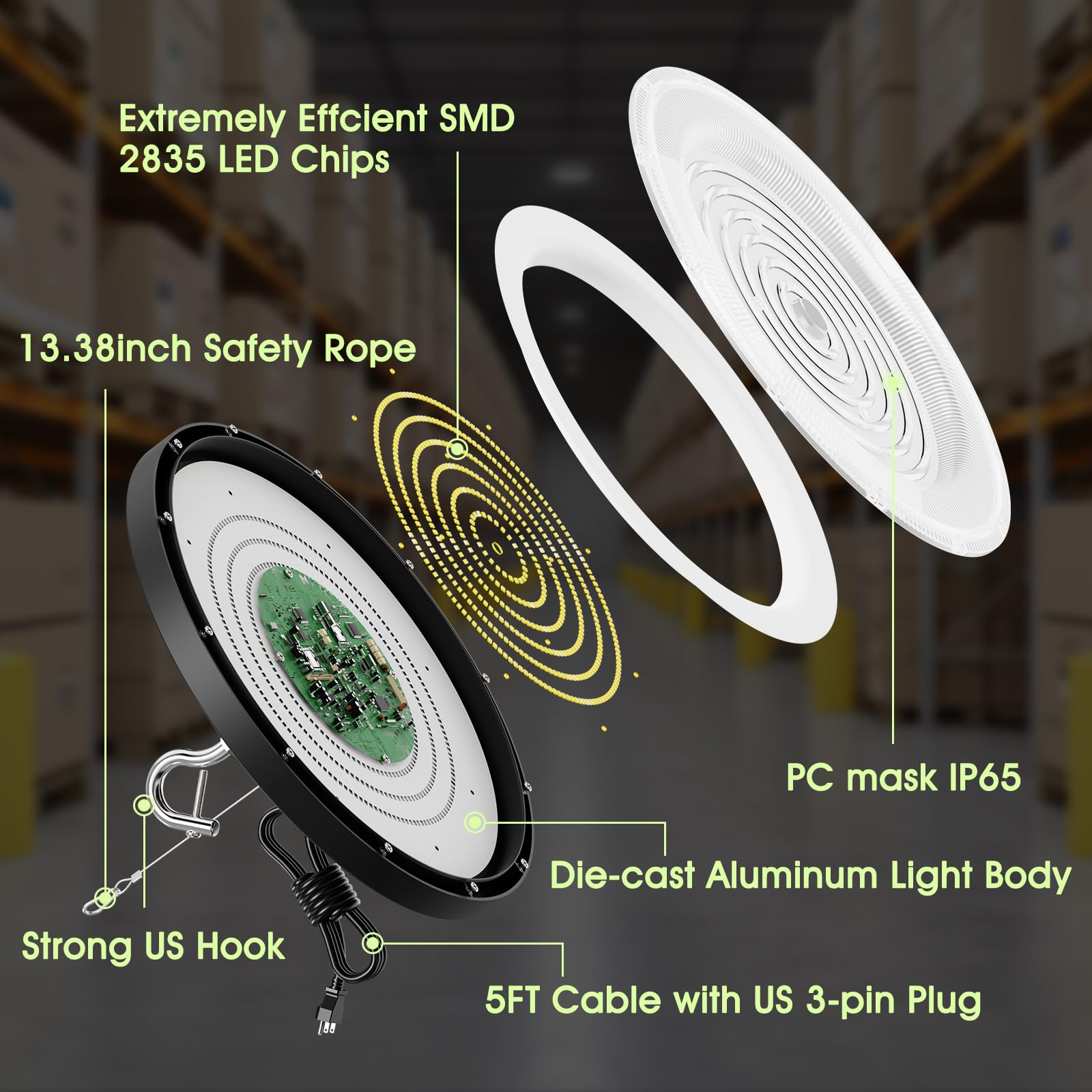 loyal LED High Bay Light, 200W UFO High Bay Led Shop Lights 6000K 20000LM for Warehouse Workshop Factory Gym Garage Barn 2024 New