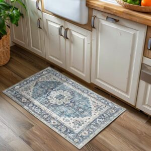 KONYXALU Washable Rugs 2x3 - Oriental Entryway Rugs Non Slip Small Area Rug Aesthetic Distressed Door Mat Boho Bathroom Low-Pile Floor Carpet for Indoor Front Entrance Kitchen Bedroom