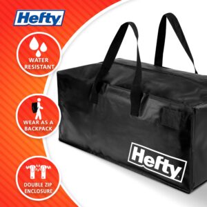 Hefty Moving Bag – Extra Large Double Zipper Backpack – Heavy Duty, Water Resistant, Foldable, Reusable Packing & Storage Tote with Shoulder Straps for Garage and Basement Organization – 2 Pack