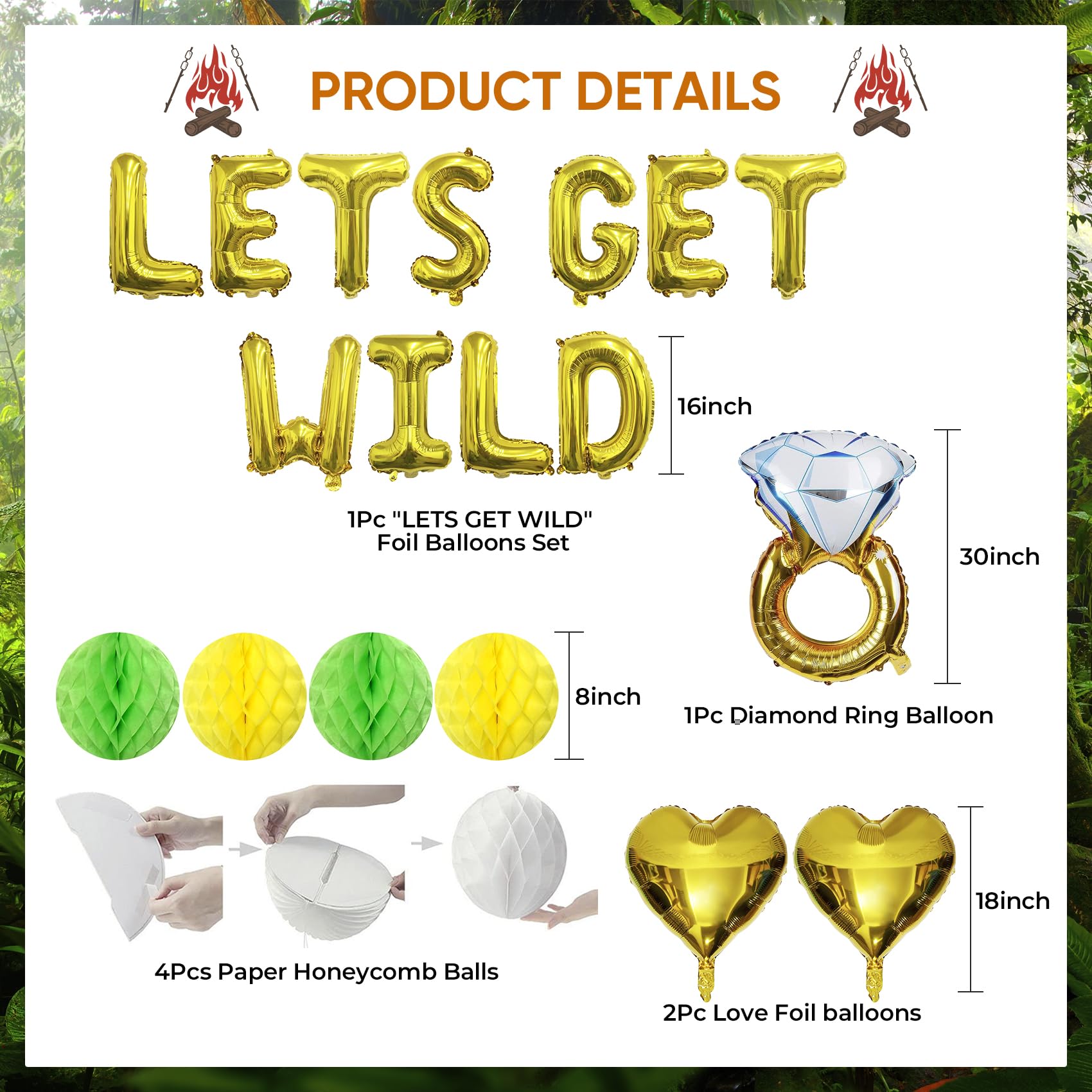 Lets Get Wild Banner Balloons Jungle Theme Bachelorette Party Decorations Kit Safari Bachelorette Party Photo Backdrop bridal Shower Decor Bachelorette Balloons Decor Balloon Banners