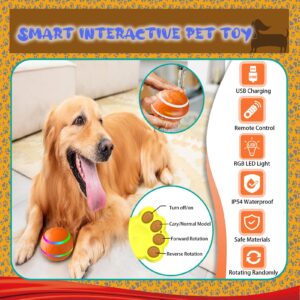 ChiDuoDuo Interactive Dog Ball Toys is Designed to Alleviate Dogs' Boredom,Automatic Rolling & Bouncing, LED Lights&Two Switchable Modes Controlled Remotely,Two Squeaky&Chew Dog Ball Toy, Orange