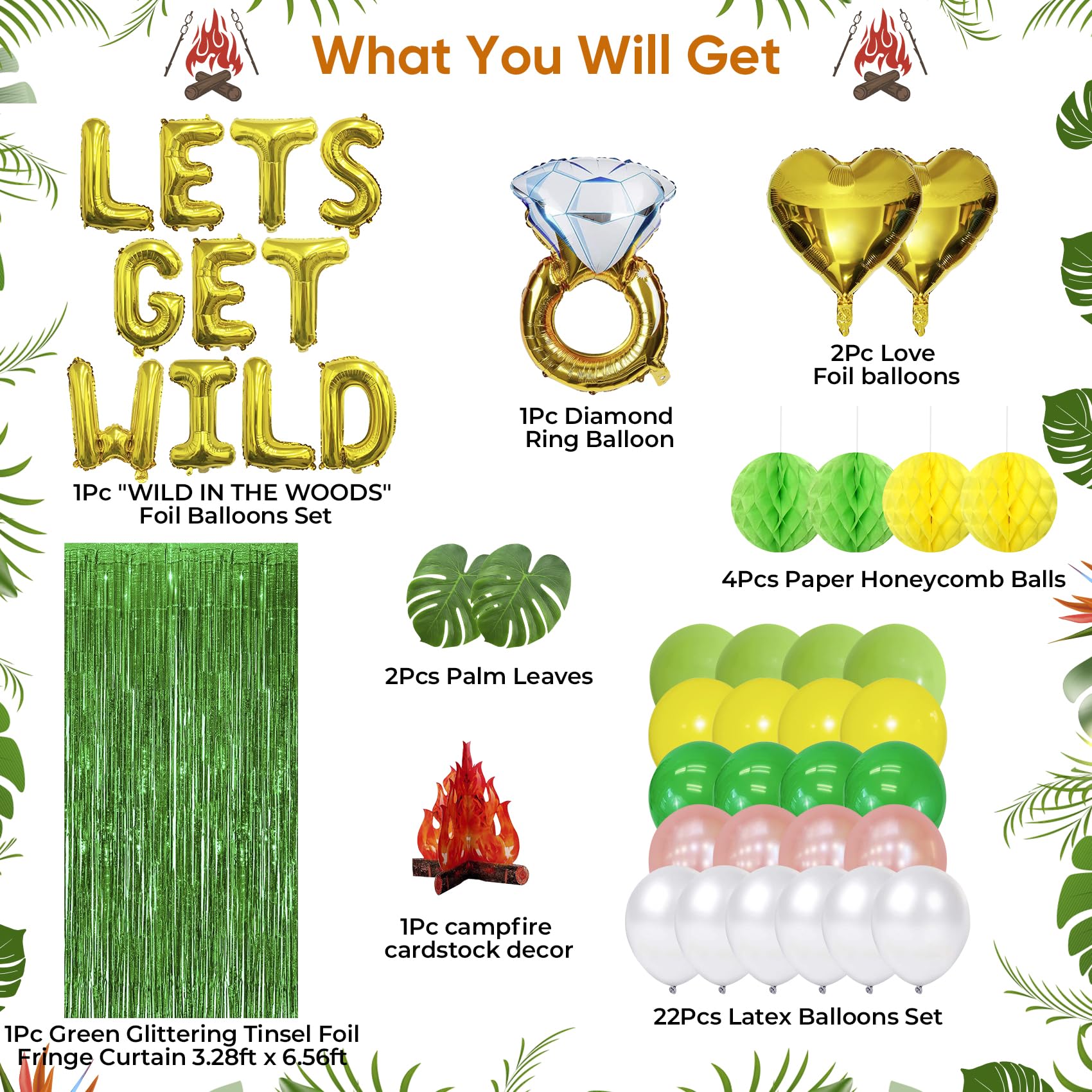 Lets Get Wild Banner Balloons Jungle Theme Bachelorette Party Decorations Kit Safari Bachelorette Party Photo Backdrop bridal Shower Decor Bachelorette Balloons Decor Balloon Banners