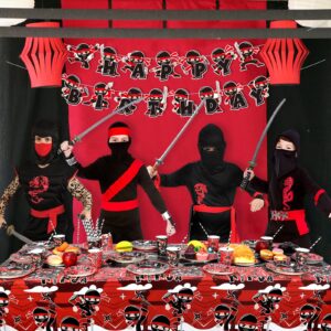 Ninja Birthday Party Decoration - Include Pattern Banner, Tablecloth, Plates, Napkins, Tableware, Karate Party Ninja Warrior Master Party Supplies for Boys Girls Baby Shower, Serves 20