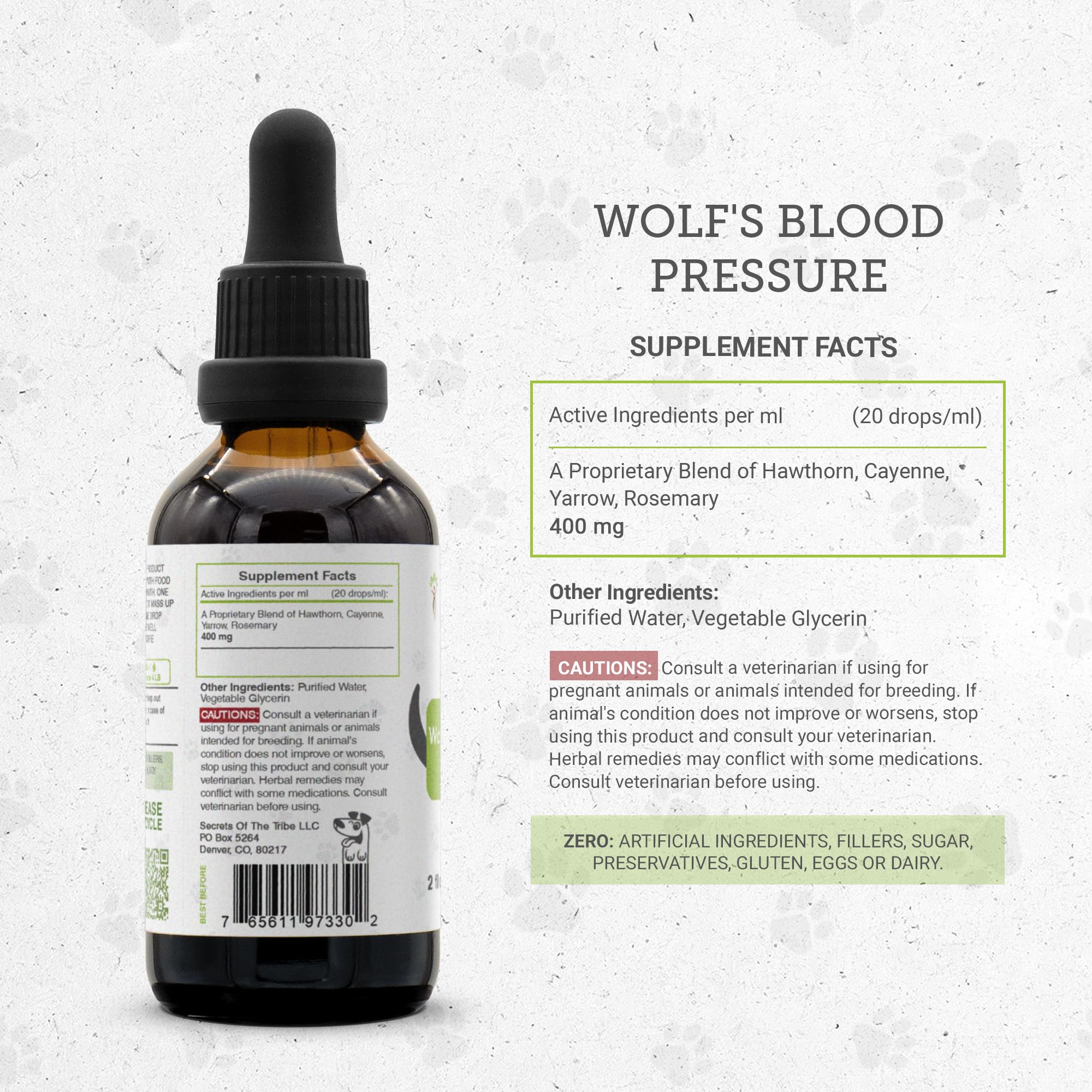 Wolf's Blood Pressure | Natural Herbal Dietary Supplement for Dogs | Healthy Blood Pressure Support in Dogs | Alcohol-Free Extract, Hawthorn, Cayenne, Yarrow, Rosemary 2 oz