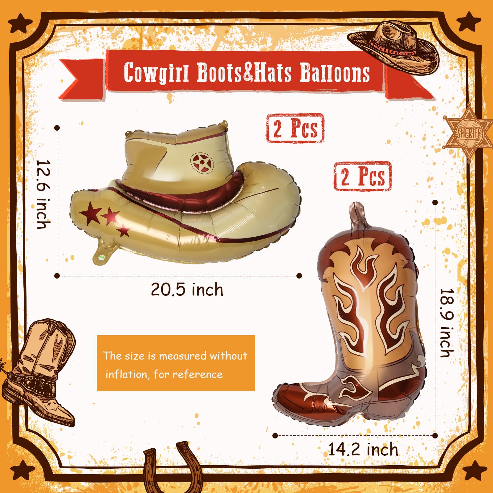 Lidmada 4Pcs Western Cowgirl Party Balloons, Cowgirl Boot Balloon Cowboy Hat Foil Balloons, Western Cowgirl Birthday Party Decorations Last Rodeo Bachelorette Party Supplies (Brown)