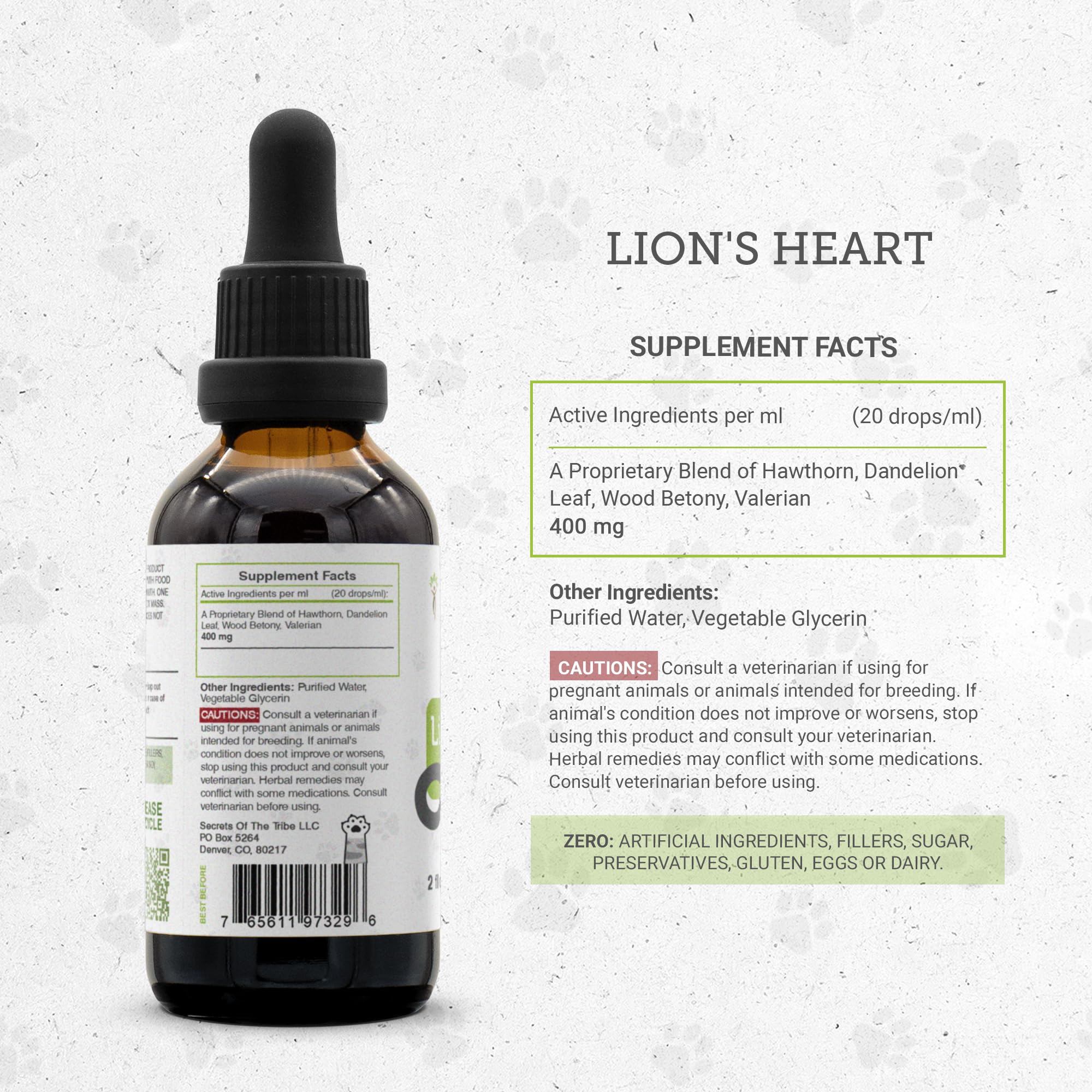 Lion's Heart | Natural Herbal Dietary Supplement for Cats | Healthy Heart Function Support in Cats | Alcohol-Free Extract, Hawthorn, Dandelion Leaf, Wood Betony, Valerian 2 oz