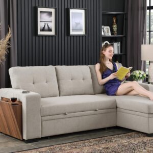 Devion Furniture Alexis Sofabed, 92" W x 53" D x 35H, Light Gray