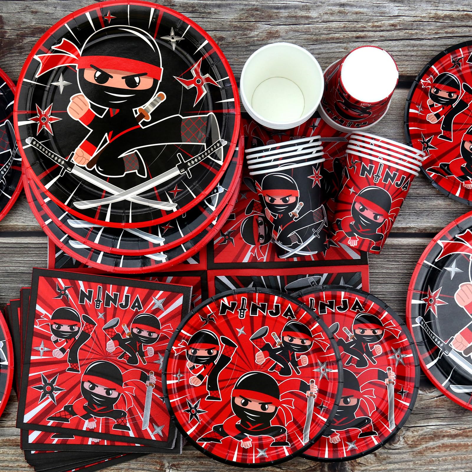 Ninja Birthday Party Decoration - Ninja Warrior Party Supplies Include Plates, Tablecloth, Napkins, Tableware, Karate Party Ninja Master Party Supplies for Boys Girls Baby Shower, Serves 40