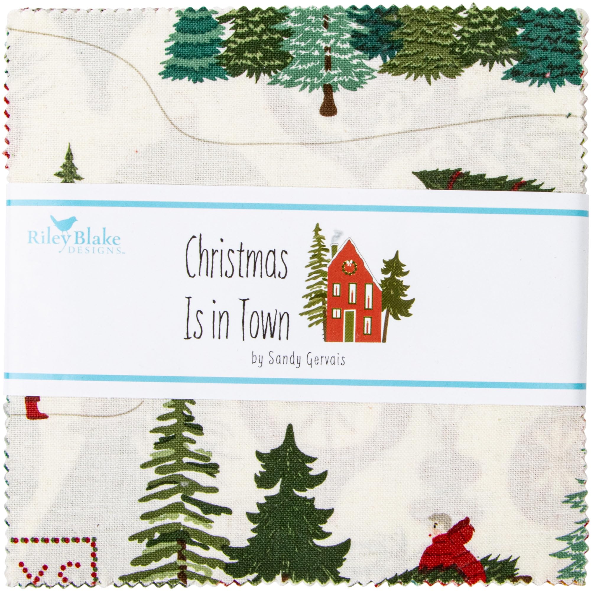 Christmas Is in Town Riley Blake 5-inch Stacker, 42 Precut Fabric Quilt Squares by Sandy Gervais, Assorted