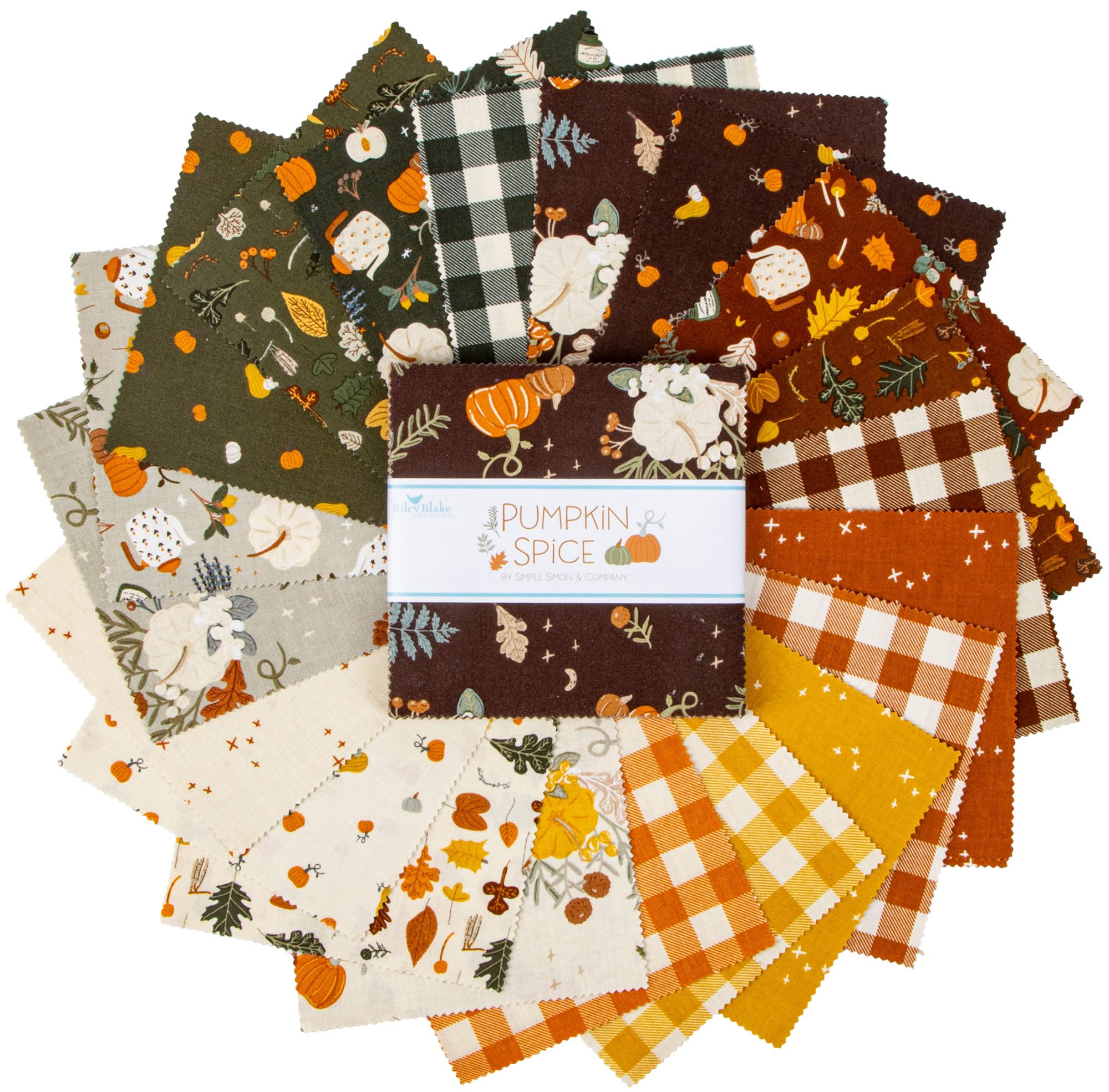 Pumpkin Spice Riley Blake 5-inch Stacker, 42 Precut Fabric Quilt Squares by Simple Simon & Company, Assorted