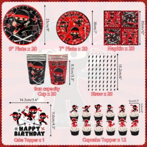 Ninja Birthday Party Decoration - Include Pattern Banner, Tablecloth, Plates, Napkins, Tableware, Karate Party Ninja Warrior Master Party Supplies for Boys Girls Baby Shower, Serves 20